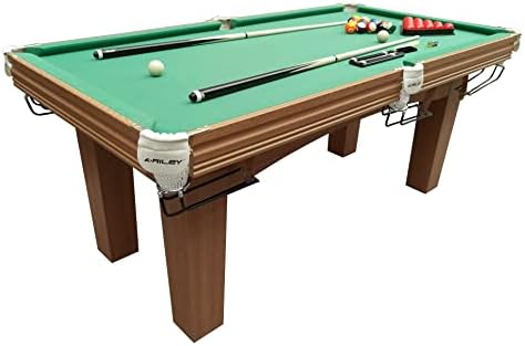 Riley Traditional 6ft Snooker Table - Supplied with Spots & Stripes for American Pool as well as Snooker Balls - Oak Finish, Green Cloth - Independent Leg Levellers
