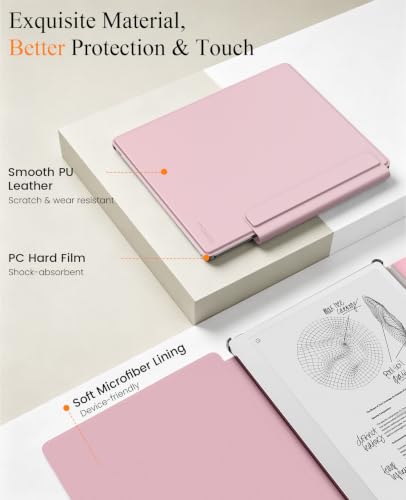 Image of MoKo Case for Remarkable Paper Pure 10.3 inch 2026 with Pen Holder, Pink | Slim protective hard shell folio cover with secure pen holder, Auto Wake & Sleep