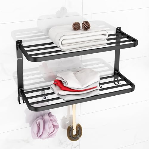 Image of Plantex Double Towel Rack for Bathroom /24 Inch Dual Towel Holder /Towel Bar /Towel Henger /Bathroom Accessories - Pack of 1 (Black)