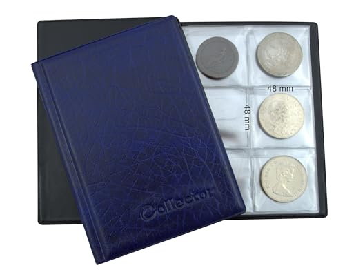 COLLECTOR Álbum Coleccionista para 48 Monedas de Gran Tamaño – Compatible con Crown 5 £, 5€, 10€, 20€, 25€, 30€ y 50€ (Diámetro de 30-45 mm) (Azul)