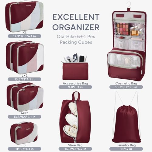 Image of OlarHike Packing Cubes for Travel,10 Set,Burgundy