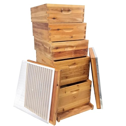 Jwevvie 5-Layer Bee Hive Beehive Kit Langstroth Bee Hive Coated with 100% Beeswax Includes 2 Deep Bee Boxes 3 Medium Bee Hive NO Frame