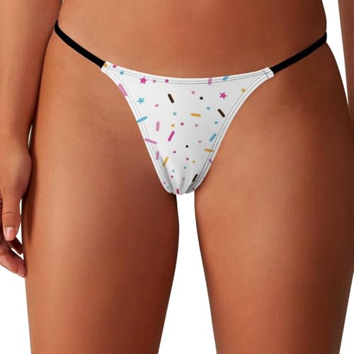 peiyeety Tanga para Mujer, Bragas de Hilo G, Ropa Interior de Bikini de Tiro bajo con chispas de Colores y glaseado de Donut