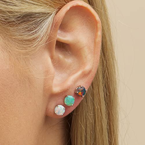 Barzel 18K White Gold Plated Created Opal Stud Earrings 3 Pack Set2