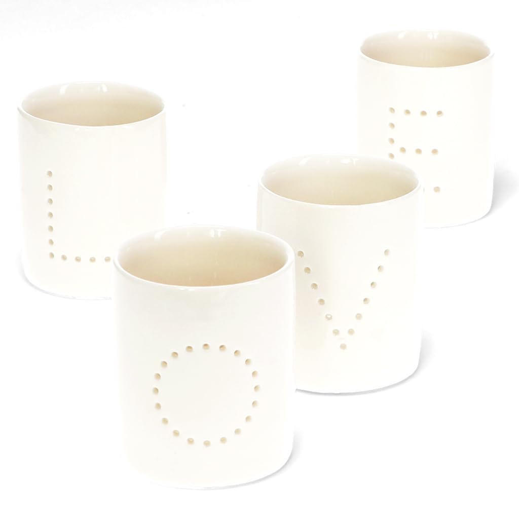 Rex London White Glossy Ceramic Tealight Holders (Set Of 4) - Love