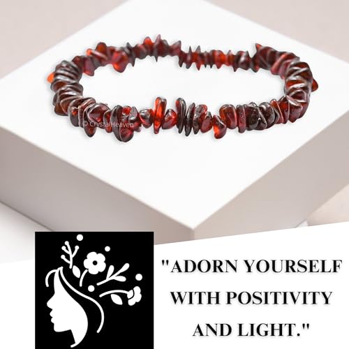 Image of Certified Amber Bracelet for Women Men with Healing Crystal and Reiki Stone - Beautiful Gemstone Beaded Bracelet for Balance, Harmony & Positive Energy (Chips Stone Beads)