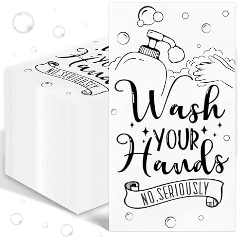 100 Pcs Disposable Hand Towels for Bathroom Paper Towels for Guests 3 Ply Wash Your Hands Bathroom Etiquette Guest Napkins for Powder Room Wedding Birthday Holiday Anniversary, Black White Cover