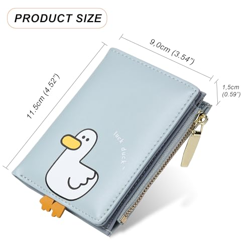 Cute Wallets for Women, Bifold RFID Blocking Small Womens Wallet with Zipper Coin Pocket (Duck Blue)4