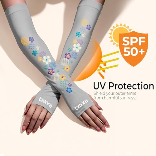 Image of TVARRA Anti-Tan Fingerless Arm Sleeves for Women|UV Protection Hand Cover Sleeves for Bike Riding, Running & Outdoor Use,Dust & Summer Protection Arm Sleeves