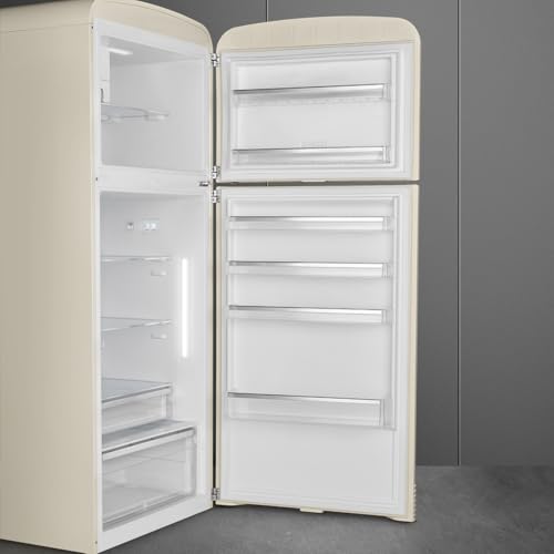 Image of Smeg FAB50 Retro Style Refrigerator - 19.28 cu. ft. Freestanding Fridge-Freezer, Dual Cooling, No-Frost, Adjustable Glass Shelves, Chrome Handle - Cream - Made in Italy