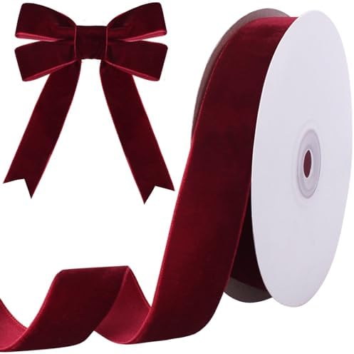 10 Yards Burgundy Velvet Ribbon 1 Inch for Christmas Tree,Dark Re...