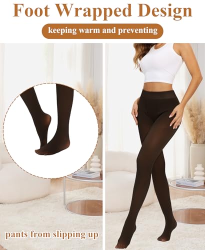 Image of DOCUMO Fleece Lined Tights for Women Thermal Pantyhose Winter Warm Fake Translucent Tights High Waisted Thick Leggings