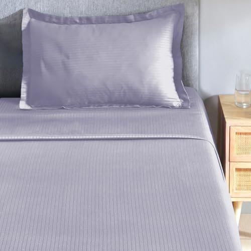 Image of myTrident Bedsheet for Single Bed Cotton| 210 TC | 60 inch x 90 inch | Amethyst | 210 TC, 100% Cotton Flatsheet with 1 Pillow Cover, Super Soft and Breathable, Satin Stripe, Classic Style Me Solid Collection