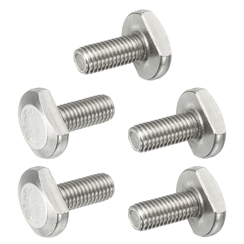 Image of PATIKIL M8 x 20 mm T Slot Bolts, 5 Pcs 304 Stainless Steel Drop-in Bolt T Shape Stud Sliding Screw Metric Thread Hammer Head Bolt for T Track, Silver