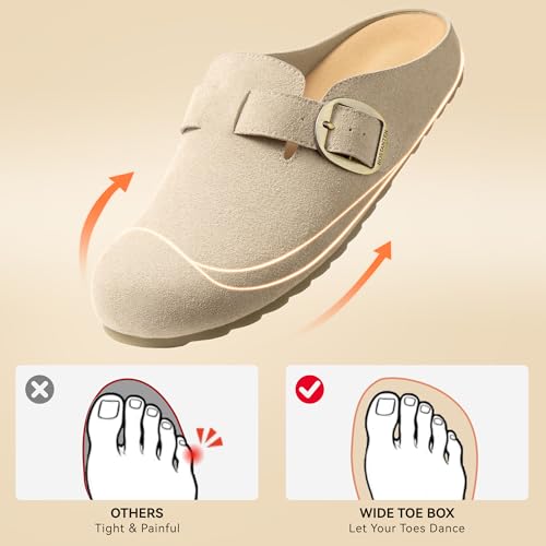 Image of BOSTANTEN Clogs for Women Wide Width Comfortable Suede Mules with Soft Footbed and Arch Support, Cute Slip On Potato Shoes