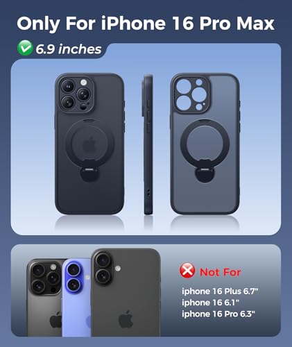 Image of FNTCASE for iPhone 16 Pro-Max Case: [360 Spin Magnetic Stand] [Compatible with Magsafe] [Screen Protector] Translucent Matte Military Grade Shockproof Full Camera Protective Phone Cover - Black