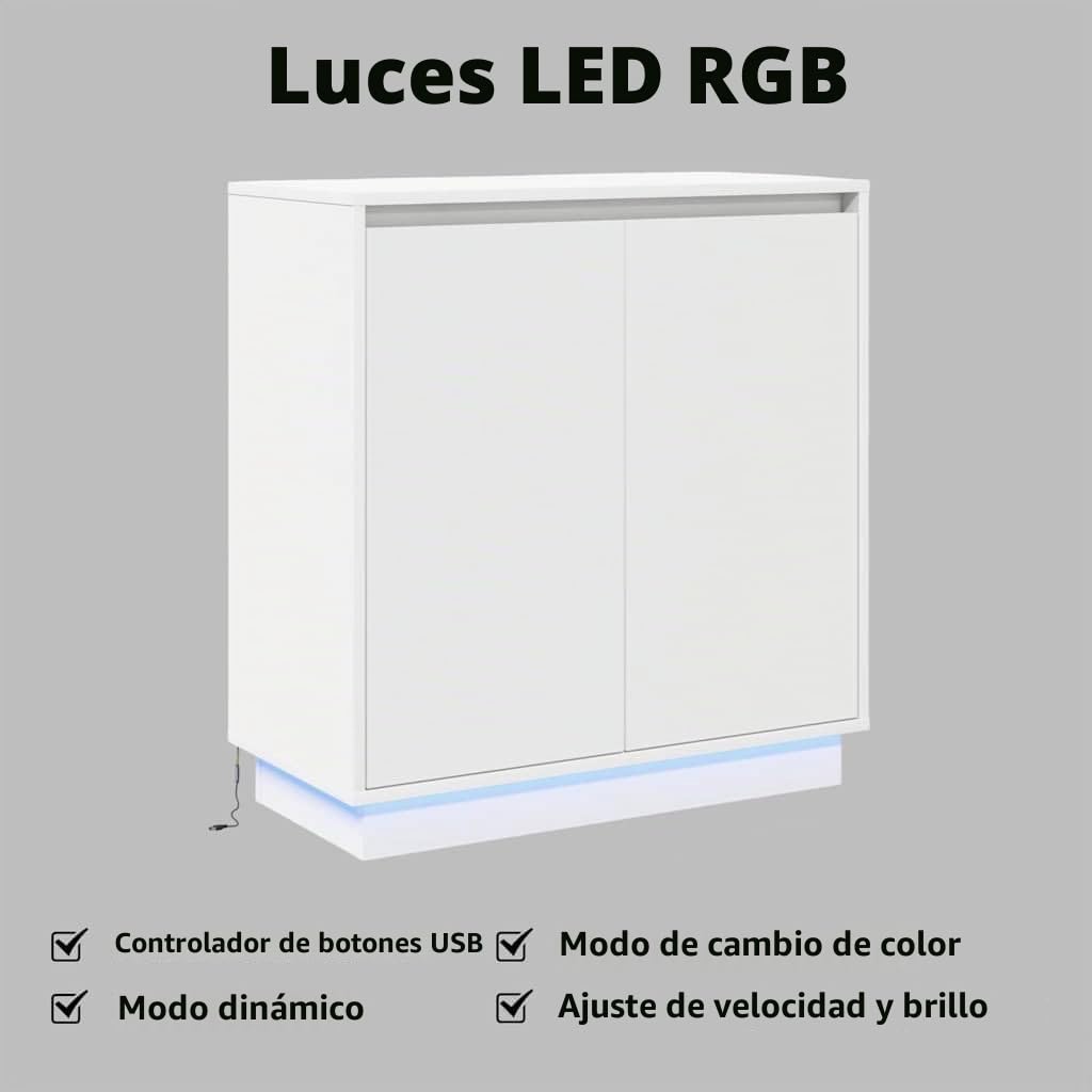 vidaXL Aparador LED Blanco 71 x 34,5 x 75 cm Madera de ingeniería
