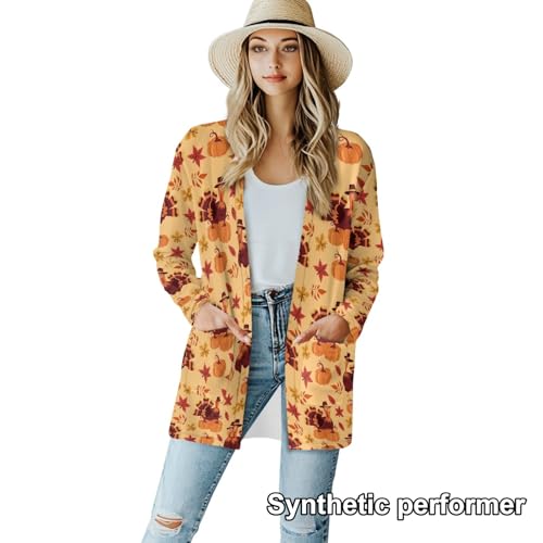 Image of Fall Maple Leaf Cardigan Sweaters for Women Long Sleeve Cardigan Soft Drape Open Front Dusters V-Neck Jackets Dressy