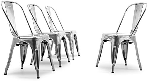 BELLEZE Metal Dining Chairs Set of 4, Stackable Metal Chairs Industrial Vintage Farmhouse Chairs with Detachable Backrest, Weather Resistant Tolix Chair for Indoor Outdoor - Alexander (Gunmetal)