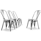 BELLEZE Metal Dining Chairs Set of 4, Stackable Metal Chairs Industrial Vintage Farmhouse Chairs wit