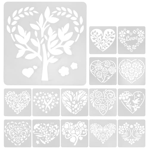 FOMIYES Plantillas de Pintura DIY de Plástico para Manualidades 15 Hojas Diseño de Corazón Hueco para Decorar Paredes y Azulejos Accesorio de Pintura Adecuado para Arte de San Valentín