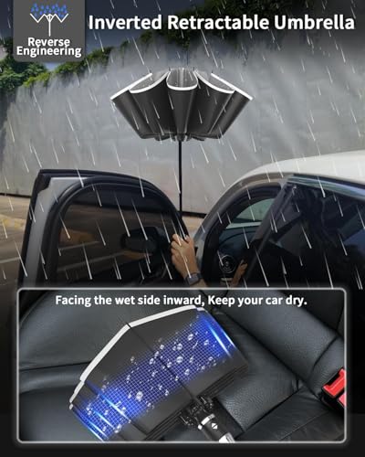 Image of ANYCHO Inverted Umbrella for Men, 3 Fold for Travel with Reflective Stripe 10 Ribs, 45 Inch Windproof & UV Protection Small Folding Umbrella with Auto Open and Close, Portable Car Umbrella for Women