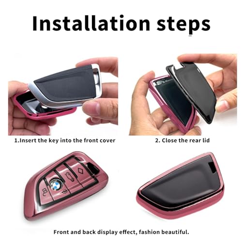 Image of Creativity For BMW X5 Key Fob Cover accessories (Pink Key Case) | Advanced soft TPU key box is compatible with F30 F45 F55 G20 G30 X1 X3 X4 X5 X6 X7 3 5 6 7 8 M5 M6 GT series smart key