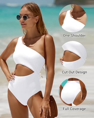 Image of Women's One Piece Swimsuit- One Shoulder Bathing Suit Cutout Tummy Control Swimwear