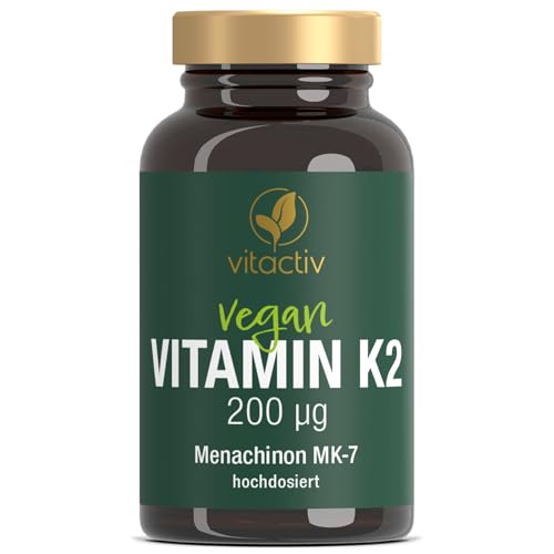 VITACTIV Vitamin K2 Tabletten 200 µg - 180 Stück (180) - Vitamin K2 MK7 All Trans Menaquinon - Für Knochen & Blutgerinnung, Alternative zu K2 Tropfen - Hochdosiert, hohe Bioverfügbarkeit, Vegan