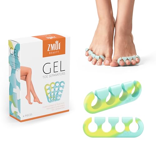 ZMOI Gel Toe Separators for Women & Men - 4 Pieces Soft Silicone Pedicure Toe Spacers for Separating Toenails - Toe Polish Separators Yoga Relaxing Nail Art and more - (Teal & Yellow Ombre)
