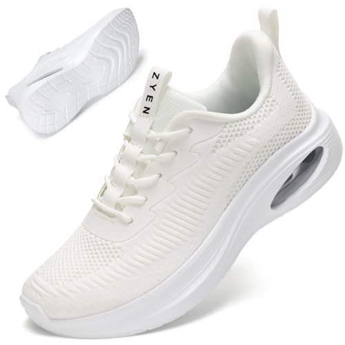 ZYEN Wide Fit Trainers for Women Air Cushion Extra Wide Fit Road Running Shoes Non-Slip Athletic Sneakers Breathable Lightweight Gym Workout Trainer 88112 Full White 40