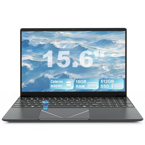 Image of 15,6 inch Laptop 16GB RAM 512GB SSD Celeron N5095 Quad-Core, Laptop Computer Support Fingerprint, Backlit Keyboard, 180Viewing, WiFi5, Bluetooth4.2, USB3.0, Notebook PC for Business & Students