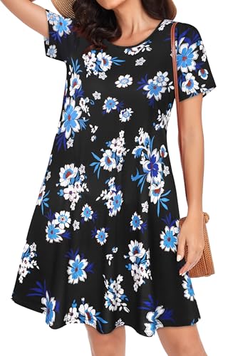 Image of Womens Summer Dresses Beach Casual Loose Tshirt Floral Short Sleeve Flowy Pockets Sundresses 2026