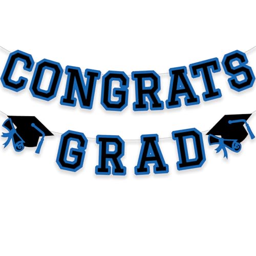 Image of Congrats Grad Banner Graduation Party Banner Decoration Hanging Garland High School College Backdrop Supplies Blue