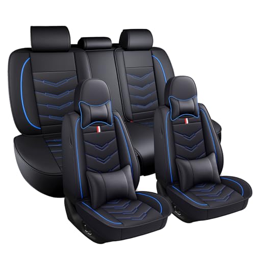 Image of Car Seat Covers Fit for GMC Terrain 2010-2026, Leather Seat Covers for Car, Waterproof Non-Slip Durable Car Seat Protector(5 Seats with Pillow,Black Blue)
