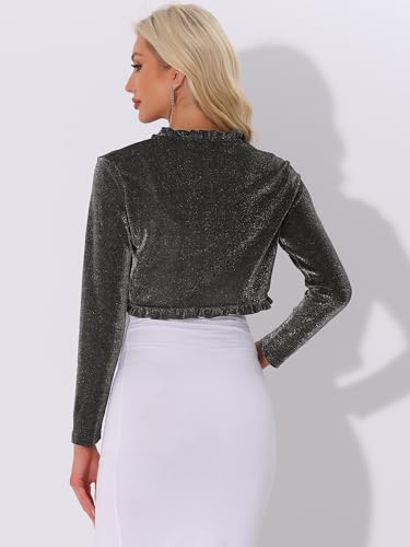 Image of Allegra K Party Shrugs for Women's Long Sleeve Glitter Crop Ruffle Bolero Shrug