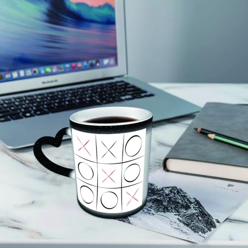 AELKSP Divertida Taza de Café,Taza té café Cambio de Color de la Taza Sensible al, cerámica Taza Mágica, 11oz,Xo, tres en raya, patrón simplista, líneas verticales y horizontales