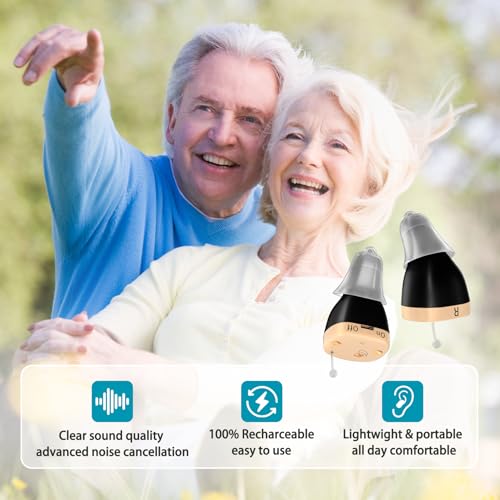 Rechargeable Hearing Aids for Seniors with Noise Cancellation, OTC hearing aids Digital Chips for Clear Sound, CIC In-Ear Fit Comfortable & Invisible, Charging Case Volume Control, 1 Pair, Black — view 2