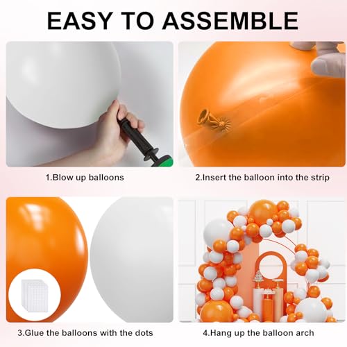 Image of YMSZ Orange Balloons Arch Kit, 134pcs Orange and White Balloons for Birthday, Graduation, Baby Shower Party Decorations