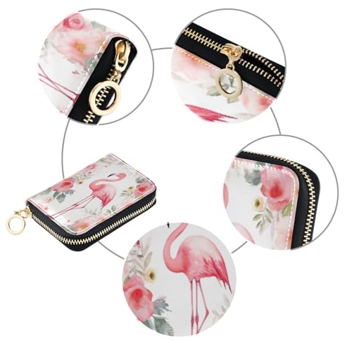Cute Flamingo Credit Card Holder, Small RFID Blocking Wallet, Accordion Style Card Case with Key Chain Zipper3