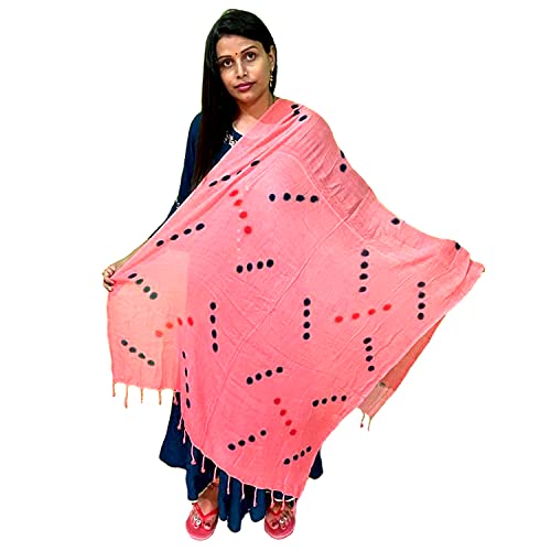 Dupatta coton pois multicolore pêche pour illuminer vos tenues de mi-saison