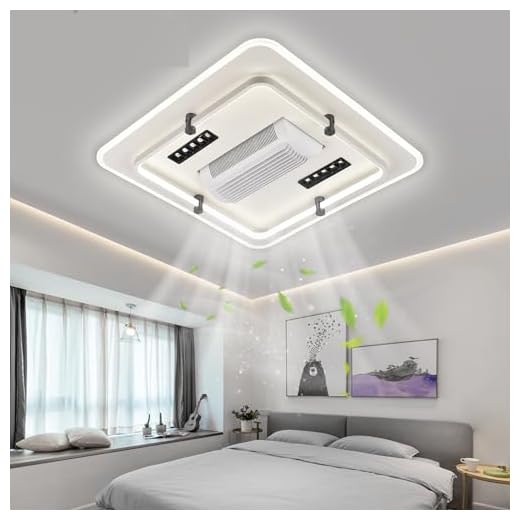 QAWACHH Voice Commmand Square Ceiling Fan Light Stealth Chandelier with Remote Control LED Fan Dimmable Three-color Dimming Led Lights (Bladeless)