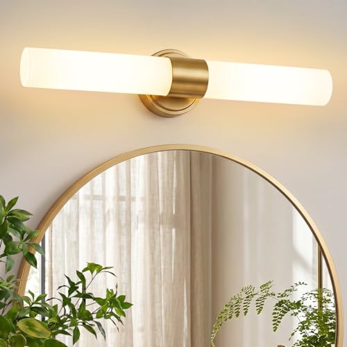 Image of Brushed Gold Wall Sconce, Bathroom Sconces Wall Lighting with Milky White Glass, Modern Sconces Wall Light fixturesfor Bathroom Mirror Bedroom Living Room Hallway (Hardwired)