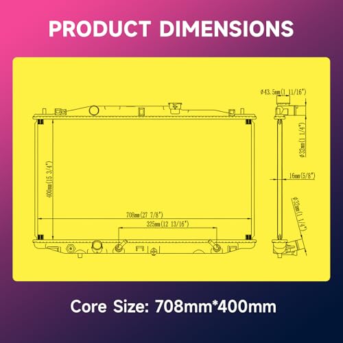 Image of 27.87inch Engine Coolant Radiator Assembly with Transmission Oil Cooler Compatible with Honda Accord 2003 2004 2005 2006 2007 2.4L Gas Naturally Aspirated SIZE:27.87IN*15.75IN*0.63IN