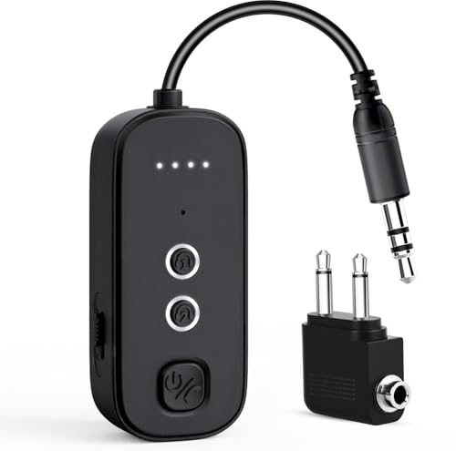 Bluetooth Transmitter Receiver with Airplane Adapter: Wireless Audio Transmitter for 2 AirPods/Headphones - 20+ Hr Battery Works USB Charging with 3.5mm Jack AUX for Flight,Gym,Car,TV,Tablet,Travel - image 1