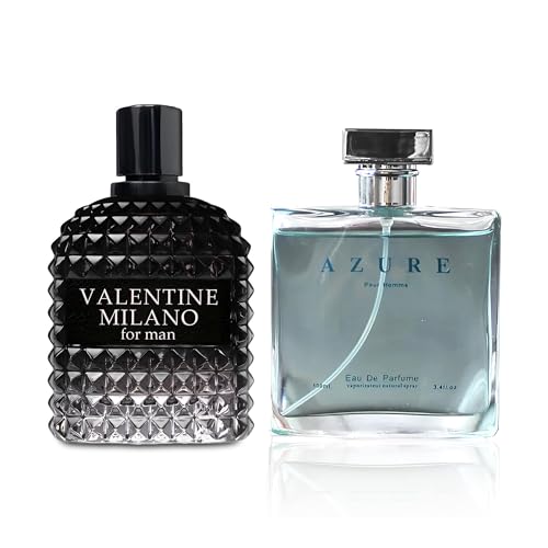 Image of AFLUXE 2PCS Valentine Milano /Azure Pour Homme Eau De Toilette for Men-Fresh,Romantic Scent Perfume for Men 3.4 Fl Oz Each Mens Cologne For All Skin Daily Used