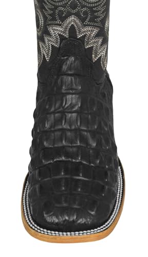 Texas Legacy Mens Black Cowboy Boots Alligator Back Print Leather Square Toe4
