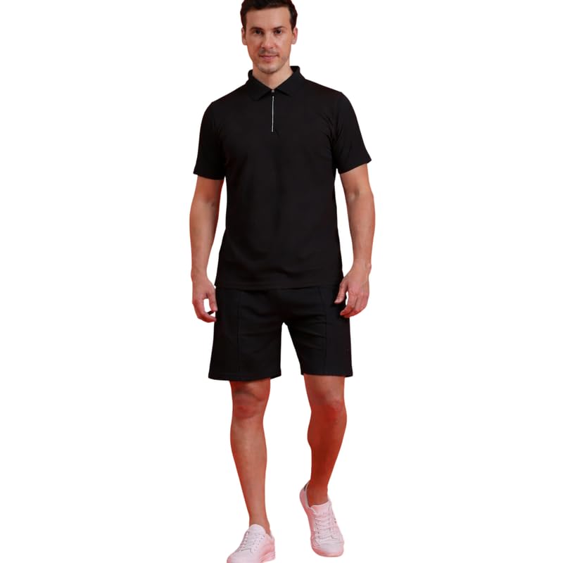 eppe Black Co-ord Set for Men | Polo T-Shirt with Zipper & Matching Shorts | Casual Two Piece Outfit with Pockets-picture-14