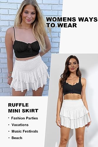 Women's High Waist Ruffle Mini Skirt Cute Tiered Short Skirt with Shorts Underneath4