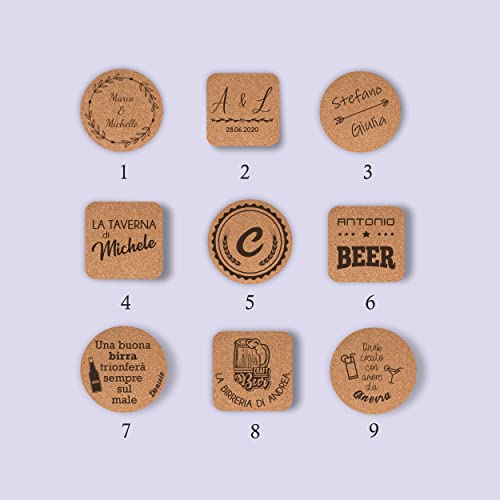 Coppia di sottobicchieri incisi rotondi o quadrati in sughero personalizzati incisi per qualsiasi evento/Sottobicchiere personalizzato/Decorazione per casa